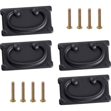 (Noir),Lot de 4 poignées de tiroir vintage antiques avec 8 vis de 25 mm