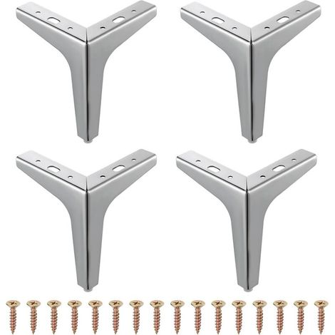 Set of 4 modern metal furniture legs with triangular diamond pattern, for cabinets, sofas, chairs, ottomans (10 cm), Silver. (1/4)