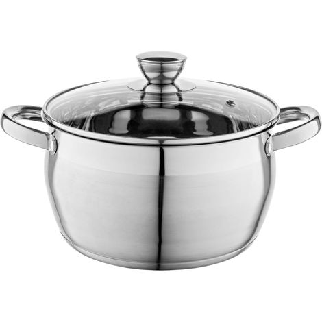 Faitout Inox 6 l Diamètre de 24 cm Marmite Inox Casserole Acier Inoxydable avec Couvercle en Verre Faitout pour Induction Marmite tous Feux Convient au Lave-vaisselle (1/5)