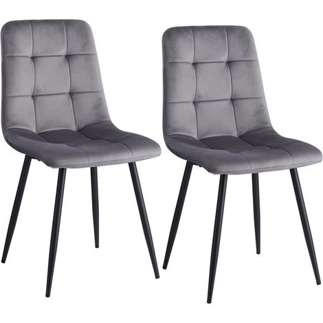 Wokaka Set di 2 Sedie - Sedie da pranzo - Sedie in velluto olandese - Stile vintage - Grigio