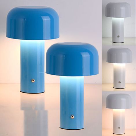 2 pièces lampe de bureau rechargeable usb, lampe de bureau champignon sans fil moderne, lampe de bureau LED (bleu) (1/5)