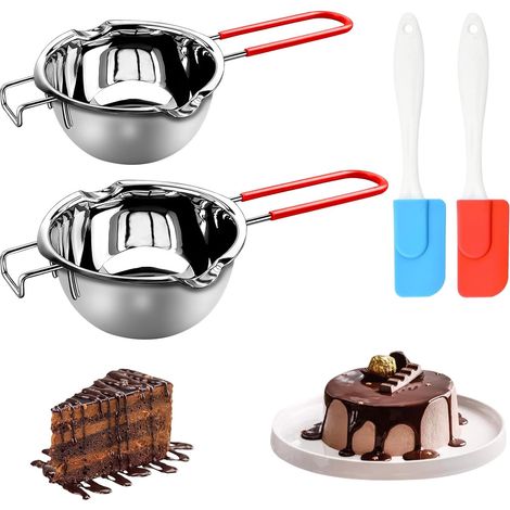 2 creusets 400 ml inox 304 + 2 spatules – choco, sucre, beurre, fromage, bougies (1/5)