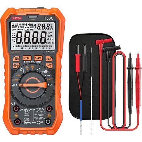 TRMS 9999 Count Digital Multimeter with Backlit Display and LED Indicator, Measures Voltage, Current, Frequency, Temperature, Capacitance, and Includes Stand (1/5)