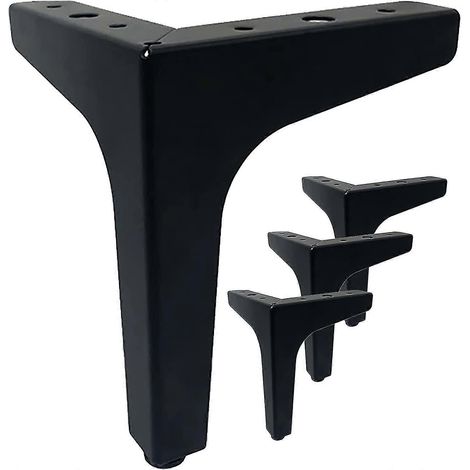 Quatre pieds de table triangulaires noirs de 10 cm, pieds de meubles en métal à monter soi-même, adaptés aux armoires, canapés, tables basses, supports TV et autres pieds de meubles. (1/5)