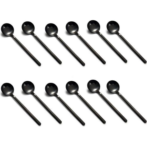 Mini cuillères à dessert, cuillères à café, cuillères à café en fer-blanc noir avec manche mat, lot de 12, pour dessert, thé, glace, gâteau et café - JBMEDIA (1/4)