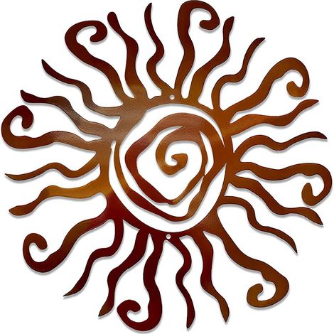 Décoration murale soleil en métal orange, pour intérieur et extérieur, jardin ou maison de campagne. (1/3)