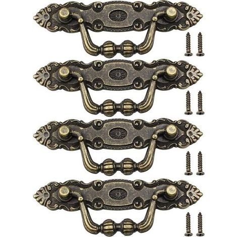 4 Pcs Vintage Drawer Handle Bronze Furniture Handle for Cabinet Door with Screws (1/5)