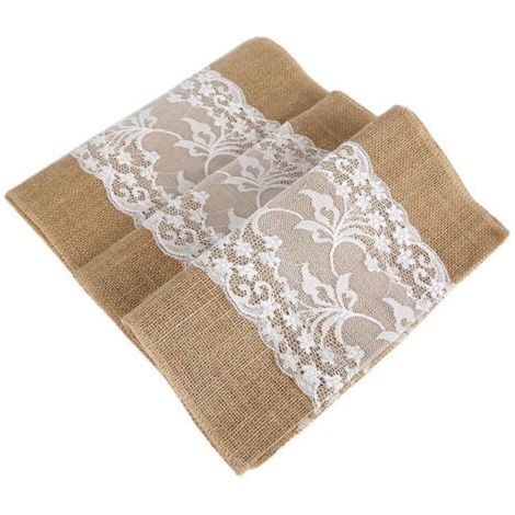 You's Auto Vintage chemins de Table en Toile de Jute 30 x 275 cm en Toile de Jute Rustique Jute Shabby Dentelle Chemin de Table pour Mariage Festival Fete Decorations de Cas (1 pcs) (1/4)
