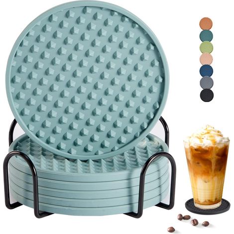 Lot de 6 sous-verres avec supports, protège-tables en silicone pour tous types de vaisselle, pour la décoration intérieure et les cadeaux de mariage. (1/5)