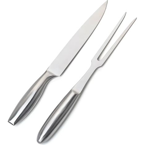 Set da Taglio per Barbecue Acciaio Inox Coltello Forchetta 33 cm