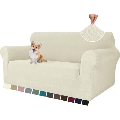 Housse De Canapé 2 Places Extensible,Universelle, Beige, Housse Canapé avec Accoudoirs, Sofa Cover Antidérapante Et Lavable, Super