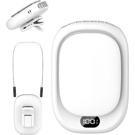 Ventilador portátil con clip para llevar en la cintura, batería de 1800 mAh, 4 velocidades ajustables, ideal para acampar, actividades al aire libre y obras de construcción – Blanco (1/5)