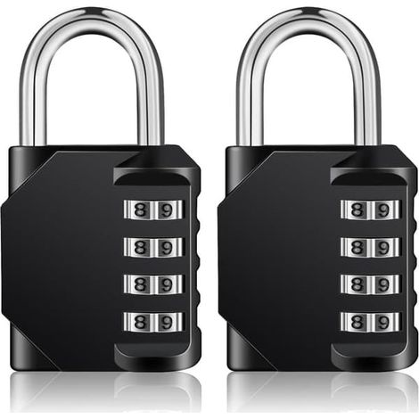 Lot de 2 cadenas à combinaison - Cadenas étanche à 4 chiffres avec combinaison réinitialisable, pour l'école, les casiers et les armoires de rangement