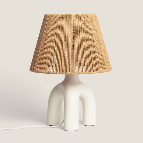 Lámpara de Mesa Papel Trenzado y Resina Otilia Blanco
