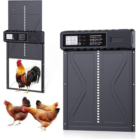 Porte Automatique Poulailler, Batterie avec Écran LCD Programmable Étanche, Porte Automatique Poulailler en Aluminium avec Minuterie, Porte Poulailler Automatique, Ouvre-Porte Vertica (1/5)