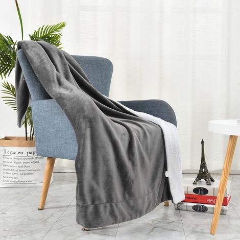 Doppelte Dicke Berber-Fleecedecke für Haustiere, warm und weich, karierte Sofa- und Bettdecke, Grau, super bequem und leicht, 150 x 200 cm