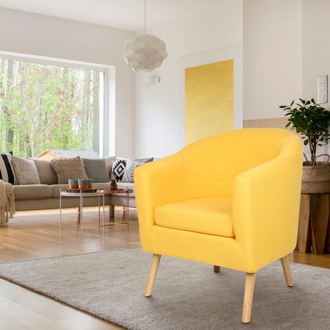 Fauteuil Chaise de canapé en Coton et lin pieds bois Lot de 1 Jaune (1/7)