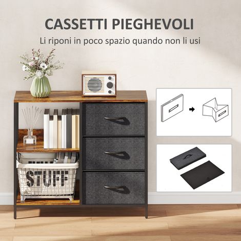 Cassettière pliable 3 tiroirs gris anthracite en tissu, meuble de rangement pour chambre et salon, dimensions 80x29x71 cm (1/5)