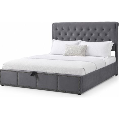 Lit coffre 140x190 cm avec relevage hydraulique, tête de lit 103 cm, velours gris, style élégant et rangement intégré, sans matelas – CHICFURN (1/5)