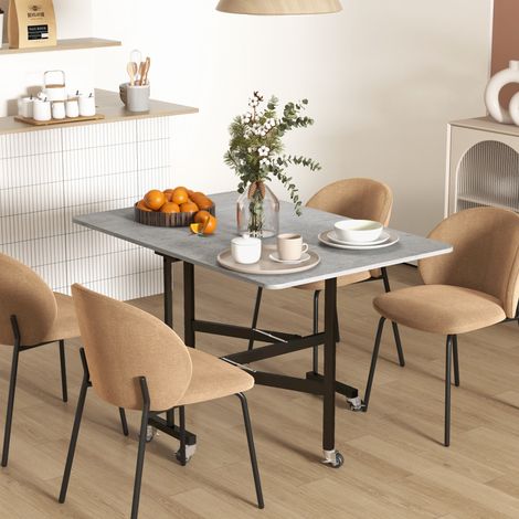Table à manger extensible 120x80 cm MDF gris sur roulettes pour 4 à 6 personnes - CHICFURN (1/5)