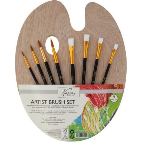 Pinceau - Palette En Bois Avec 4 Pinceaux Plats Et 4 Pinceaux Ronds - Pour Aquarelle Huile Acrylique - Ensemble De 8 Pinceaux