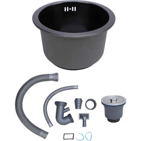 Évier de cuisine sous plan en acier inoxydable 304, cuve simple, mini rond avec crépine, diamètre extérieur 28 cm, Nano noir