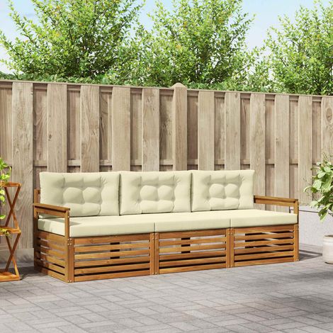 Outdoor-Sofagarnitur mit Kissen 3 pcs Natur und Creme (1/5)