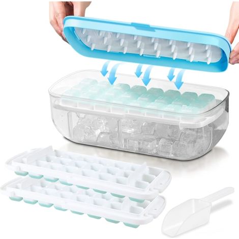 Bac à glaçons avec couvercle, moules en silicone alimentaire, démoulage en une seconde, bac réutilisable contenant 48 glaçons. (1/5)
