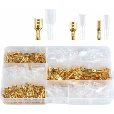 Brass crimp terminals 2.8/4.8/6.3mm 150PCS Assorted Faston crimp terminals with insulated sleeves, female connector, anti-corrosion and crack-resistant for motorbikes, boats and cars (1/4)