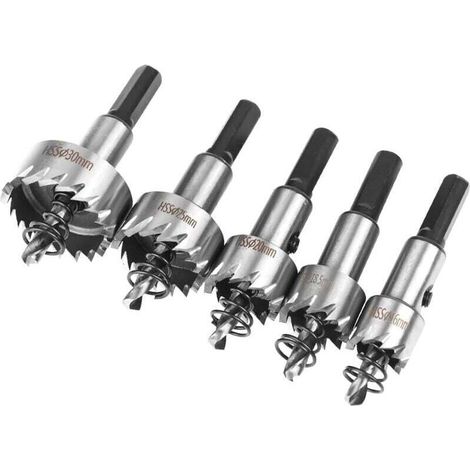 Coffret Scie Cloche, 5PCS Scie Trépan en HSS Cobalt 16/18,5/20/25/30mm, Scie Cloche en Acier Haute Vitesse Alliage, Acier, Acier Inoxydable, Approprié au Bois, Plastique, Métal