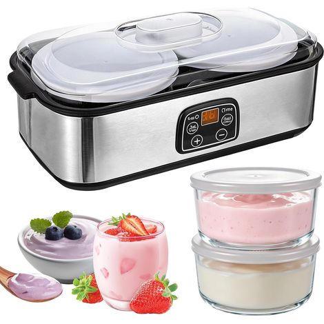 Yaourtière électrique 2 l, yaourtière automatique avec température réglable et minuterie numérique, yaourtière avec 2 récipients en verre pour yaourt fait maison, fromage, vin de riz, Natto (1/5)