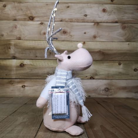 40cm Battery Operated Plush White Christmas Reindeer with LED Lit Antlers (1/5)