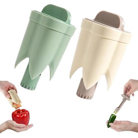 Évideur de légumes 2 en 1 - 2 pièces - Évideur de poivrons - Dénoyauteur de piments - Perforateur - Outil multifonctionnel pour retirer le cœur des légumes - Ustensiles de cuisine essentiels et pratiq (1/5)