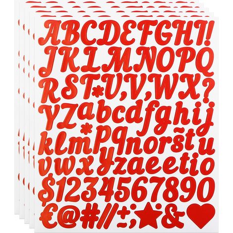 Lot de 440 autocollants en forme de petites lettres et chiffres de 2,5 cm pour scrapbooking, bouteille d'eau, porte-nom, lettres adhésives résistantes aux intempéries - Rouge (1/5)
