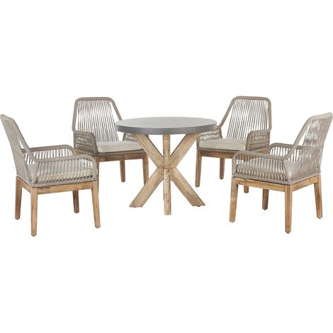 Set da Giardino Tavolo Rotondo in Cemento e 4 Sedie Beige chiaro Olbia (1/5)