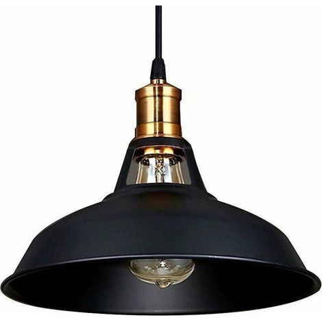 Vintage Industrial Pendant Light E27 LED Lamp Retro Ceiling Lights Shade for Kitchen Dining Room Living Room Bedroom Restaurant, Black (1/5)