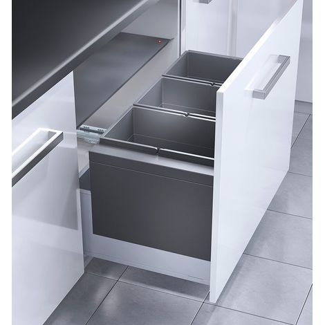 Hailo – Poubelle tri sélectif encastrable 3 bacs 28L – Installation coulissante 90 cm – Couvercle anti-odeurs – Facile à nettoyer et vider