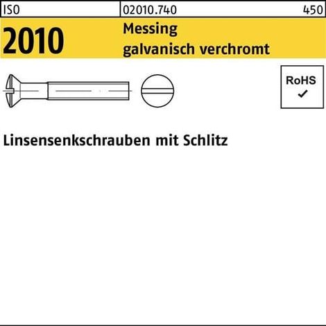 Vis à tête fraisée bombée ISO 2010 fente M5x70 laiton chromé galv. 200p.