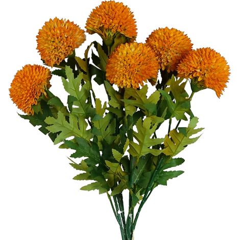 Pack of 6 x 70cm Large Ball Dahlia Artificial Flower Stem Yellow (1/5)