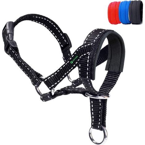 Licol pour Chien avec Sangle Réfléchissante, Dressage Collier Tête De Chien, Réglable Et Facilement Contrôlable. (S,Noir) (1/5)
