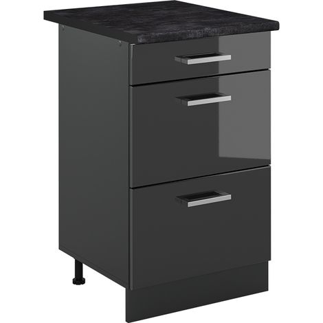 Mueble bajo de cocina R-Line, Antracita alto brillo/Antracita, 50 cm encimera Antracita, Vicco