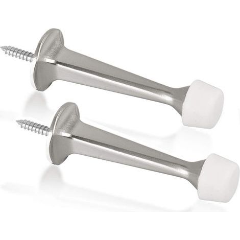 Lot de 4 butées de porte solides et rigides – Protection murale robuste avec embouts en caoutchouc souple, nickel satiné (1/5)