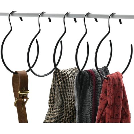 Anneau porte-foulard monobloc - crochet de ceinture antidérapant - noir - accessoire de rangement pour armoire, convient aux cravates, foulards et ceintures (1/5)
