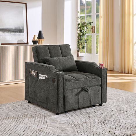 poltrona divano 190cm letto USB reclinabile grigio HAVRYA (1/5)