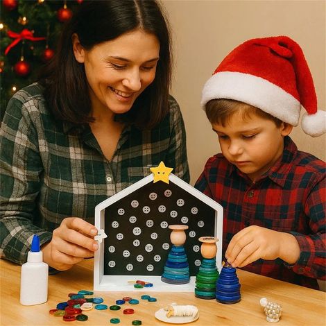 Kit Scene De La Nativité En Boutons - Maison En Bois Pour Décoration De Noël - Activité Manuelle Pour Enfants Et Familles - Lot De 1 (1/4)