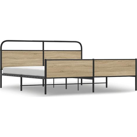 Maison Exclusive - Cadre de lit en métal sans matelas chêne fumé 193x203 cm (1/5)
