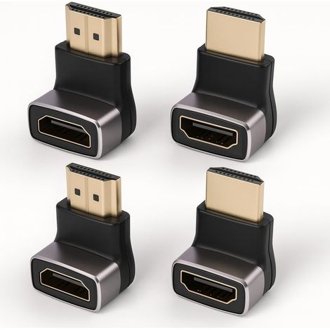 4 PCS Adaptateur HDMI Coudé 8k,Cable HDMI Coudé 2.1 Mâle Femelle, 2 Pièces à 90° Et 2 Pièces à 270°, Connecteurs Plaqués Or, Rallonge HDMI Pour TV, Projecteur, écran, Console De Jeu, Pc, Home Cinéma (1/5)
