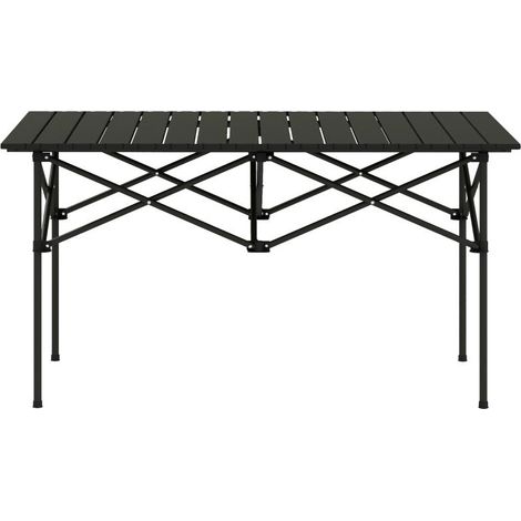 Table de camping pliante avec plateau enroulable, structure en X, table de jardin en aluminium, légère, table d'appoint pour 2 personnes, idéale pour le jardin, le balcon ou le camping, 95 x 55 cm, no (1/5)