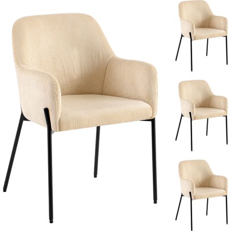 Lot de 4 chaises repas 57x57x83 cm en velours côtelé beige (1/5)