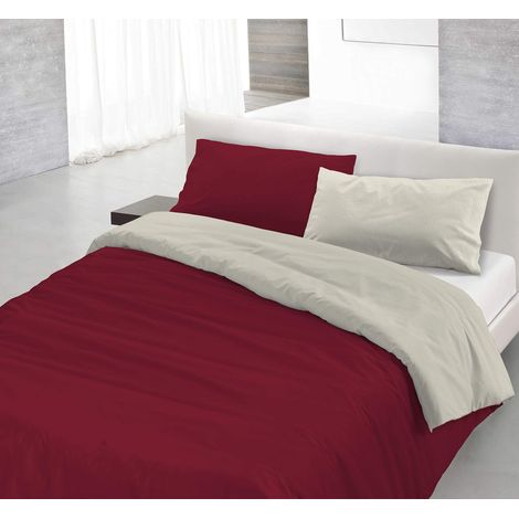 Italian Bed Linen Parure Copri Piumino Natural Color, Bordeaux/Panna, Matrimoniale (1/4)